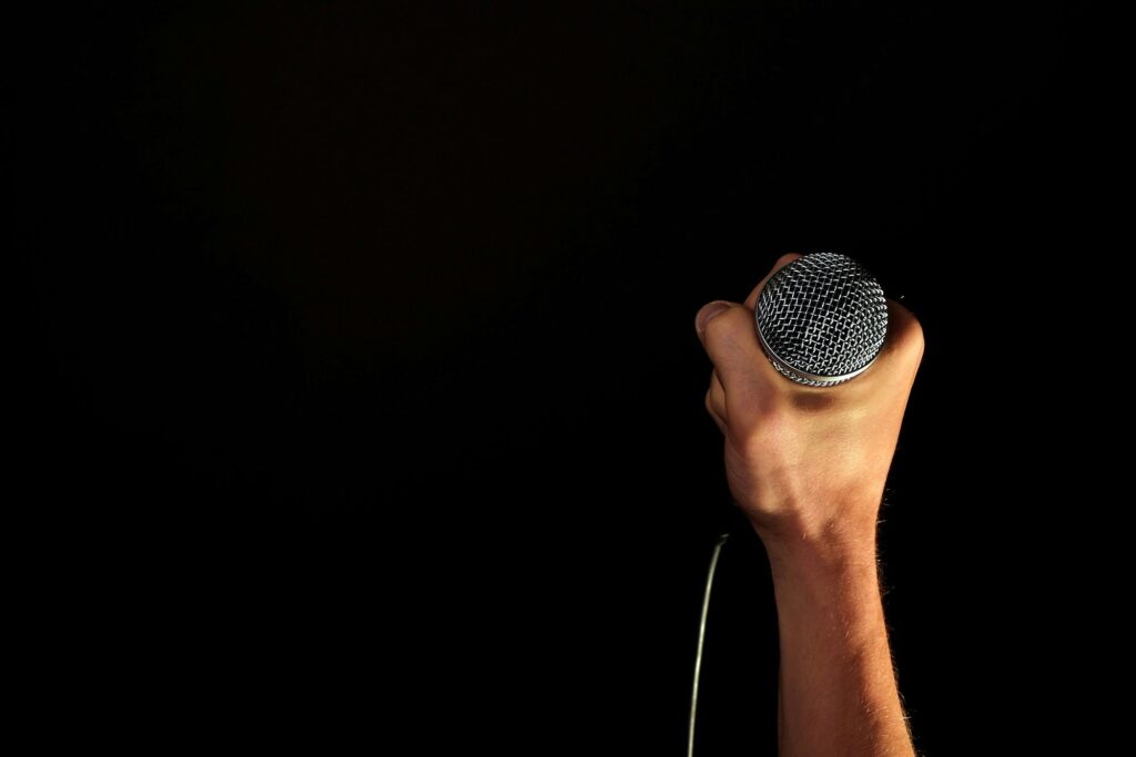 Person Holding Microphone